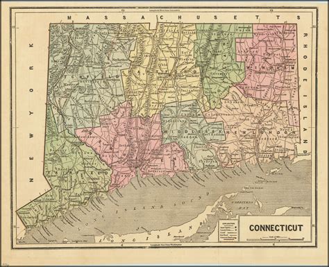 Old Historical City, County and State Maps of Connecticut.